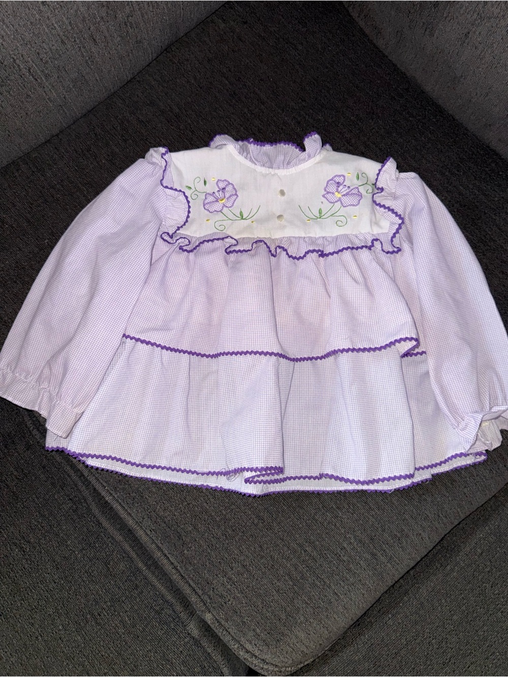 Vintage Cradle Togs Lilac Ruffle Smocked  with Floral Embroidery